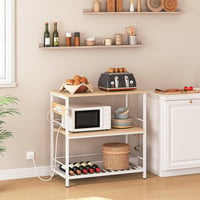 17 Stories Kitchen Island with Storage, Kitchen Island Table with Power Outlet, 3 Tier Coffee Station and Microwave Stand, for Home, Kitchen and Dining Room, Nat