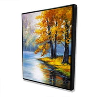 Begin Edition International Inc. Two Trees by the Lake - Contemporary Orange Framed Canvas Art