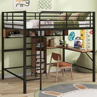 Mason & Marbles Full Size Metal Loft Bed With Built In L Shaped Desk And Shelf