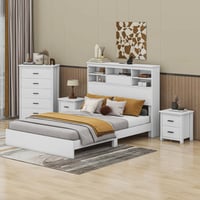Cosmic 4-Pieces Bedroom Sets Queen Size Vintage Wooden Bed Frame With 2 Nightstands And 1 Dresser