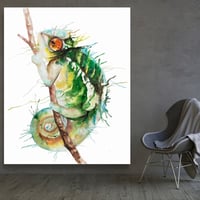 Begin Edition International Inc. Watercolor Chameleon - Green Bedroom Canvas for Home Decor