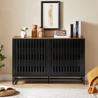 George Oliver 6 Drawer Double Dresser With Slatted Grille Striped Drawer, Modern Style Cabinet