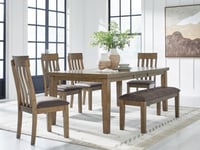 Ashley Broxtyn Dining Table and 4 Chairs Bench, Light Brown