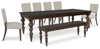 Ashley Veramond Dining Table and 6 Chairs Bench, Dark Brown