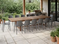 Ashley Amazonia Stack Outdoor Extendable Dining Table and 14 Chairs, Walnut/Light Gray