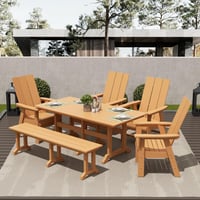 Ashley Shoreside Outdoor Curveback Adirondack Dining Table and 4 Chairs Bench, Teak