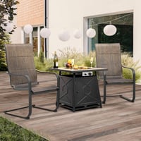 Ashley Nuu Garden Outdoor Fire Pit Table and 2 Chairs, Black/Brown