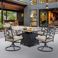 Ashley Nuu Garden Outdoor Fire Pit Table and 4 Chairs, Black/Beige