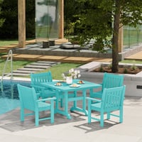 Ashley Westin Furniture Laguna Outdoor Square Dining Table and 4 Arm Chairs, Turquoise