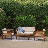Ashley Linon Holland Outdoor Loveseat and 2 Chairs with Coffee Table, Brown/Beige