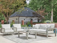 Ashley Moonlight View Outdoor Sofa and 2 Chairs with Coffee Table, Gray
