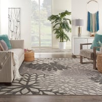 Ashley Nourison Home Splash Indoor/Outdoor 9' X 12' Dahlia Floral Area Rug, Silver Gray