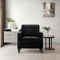 Home Design Airell Velvet Arm Chair with Plush Armrests and Sleek Black Legs Modern Upholstered Design for Living Room Black
