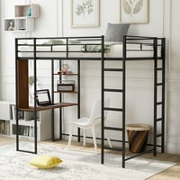Gewnee Metal Twin Size Loft Bed with Desk  Two Shelves and Built-in 2 Ladders for Kids Teens Black