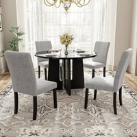 EUROCO 5-Piece Round Dining Table Set for 4 43.3 Kitchen Room Table with 4 Upholstered Chairs and Solid Wood Frame Kitchen Table Set for Home Living Dining Room Grey & Black