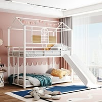 ORIENXM EUROCO Metal Twin over Twin Bunk Bed with Slide for Kids Teens  White