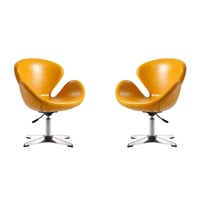 Manhattan Comfort Raspberry Yellow and Polished Chrome Faux Leather Adjustable Swivel Chair (Set of 2)