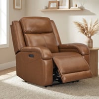 Spruce & Spring Genuine Leather Wall Hugger Power Recliner with Dual Motors  Saddle-Medium