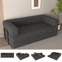 Aukfa Convertible Sleeper Sofa King Size Floor Futon Couch Bed for Living Room Bedroom Corduroy Gray