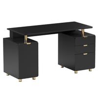 Techni Mobili 56.75  W Elegant Executive Desk with 3 Drawers and Storage Cabinet  Modern Office Desk with Gold Accents  Floating Work Surface  Closed Storage with Ventilation & Adjustable Shelf  Black & Gold