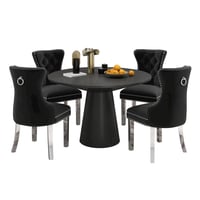 Roundhill Furniture Vogel 5-Piece Round Dining Set  Pedestal Dining Table with 4 Chairs  Black