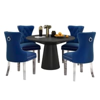 Roundhill Furniture Vogel 5-Piece Round Dining Set  Pedestal Dining Table with 4 Chairs  Blue