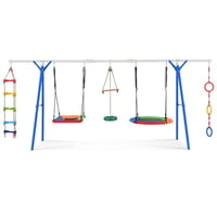 Mitinya 5 in 1 Outdoor Swing Set Multifunction Swing Sets with Climbing Ladder  Saucer Swing  Monkey Bar Swing  Disc Swing and Swing Ring Steel Frame Blue