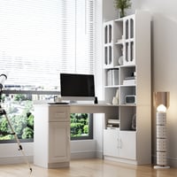 Noble House Florin 55 L-Shaped Corner Desk with Hutch Study Modern Style Table Integrated Bookshelf White