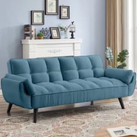 Aukfa 75 Flared Arm Futon Convertible Sofa Bed Velvet Sleeper Couch for Home Office Blue