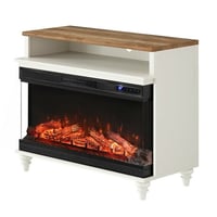 36 Electric Fireplace White Wooden Side Table Fireplace End Table for Living Room 3D Freestanding Fireplace Stove Heater