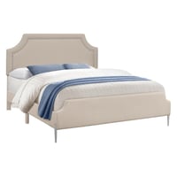 Monarch Specialties Bed Queen Size Bedroom Upholstered Beige Linen Look Chrome Metal Legs Transitional