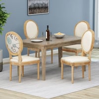 Noble House Karter French Fabric Dining Chairs Set of 4 Blue Beige Natural