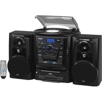 JENSEN 10-Watt 3-Speed Belt-Drive Manual Turntable with External Speakers Bluetooth 3 CD Changer Dual Cassette Deck AM/FM and 45-RPM Adapter
