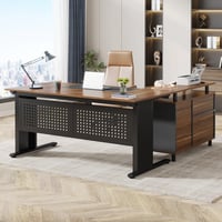 MAYEERTY L-Shaped Industrial Desk 63 Executive Desk with File Cabinet Multi-Storage Workstation for Home Office