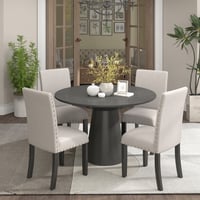 Roundhill Furniture Nuevo 5-Piece Round Dining Set  Pedestal Dining Table with 4 Chairs  Tan