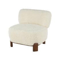 DecMode Polyester Lounge Chair with Brown Wooden Legs  White