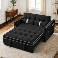 Lunale 55  Convertible Futon Sofa Bed  Tufted Sleeper Loveseat for Living Room  Black Velvet