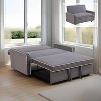 GerYinin 3-in-1 Convertible Sofa Bed Loveseat Sleeper with Pull Out Couch Flannel Fabric Futon Sofa Bed Small Sleeper Sofa Cama for Living Room Apartment Light Grey