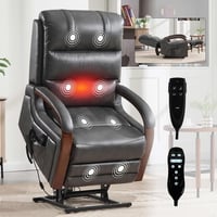 MAYEERTY 350lbs Grey Leatheraire Power Lift Recliner Dual Motor 180° Infinite Position Chair with Solid Wood Armrests Heat Massage