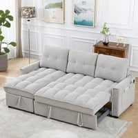 Lunale Convertible Sofa Bed with Reversible Storage Chaise Sleeper Sectional Sofa with USB Charging Ports L-Shaped Sectional Sofa for Apartment Light Gray Chenille