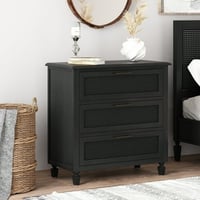 Noble House Thurber Acacia Wood and Cane 3 Drawer Dresser Dark Gray
