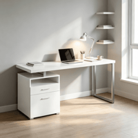 AsterOutdoor Computer Desk with Storage Drawers  60 in Home Office Desk with Reversible Left or Right Set-Up  Open Cubby and File Drawer  Contemporary Workstation for Laptop and Study