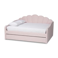Baxton Studio Timila Light Pink Velvet Fabric Queen Size Daybed with Trundle