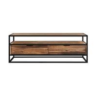 Armen Living Ludgate Rectangle Coffee Table with Shelf in Acacia and Black Metal