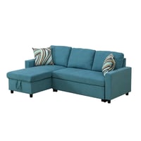 2 - Piece Cyan Blue Fluffy Fabric Living Room Sofabed with Storage - Multifunctional and Comfortable Furniture