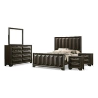 Furniture of America FOA Werren 5pc Espresso Wood Bed Set - King + 2 Nightstands + Dresser + Mirror