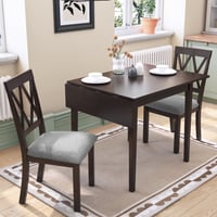 EUROCO 3-Piece Dining Table Set for 2 Rectangular Solid Wood Dining Table with Drop Leaf 2 Dining Upholstered Chairs and MDF Board Perfect for Small Space  Easy Assembly Espresso