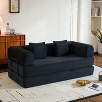 Noble House Convertible Corduroy Sleeper Sofa Bed with Pillows Folding Mattress Couch for Living Room or Bedroom Black