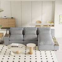 EUROCO 109.8  L-shaped Modular Sectional Sofa Couch  Polyester Sofa with Removable Back Cushions  3 Pillows and 2 Storage Spaces  Indoor Furniture for Living rooms  Offices  and Apartments  Gray