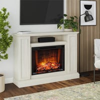 Ameriwood Home Palazzo Multi-Colored Electric Fireplace Mantel TV Stand with Storage for TVs up to 65 White Oak